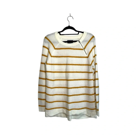 Abercrombie & Fitch White & Yellow Striped Zip Shoulder Sweater Large Women’s - Picture 1 of 11